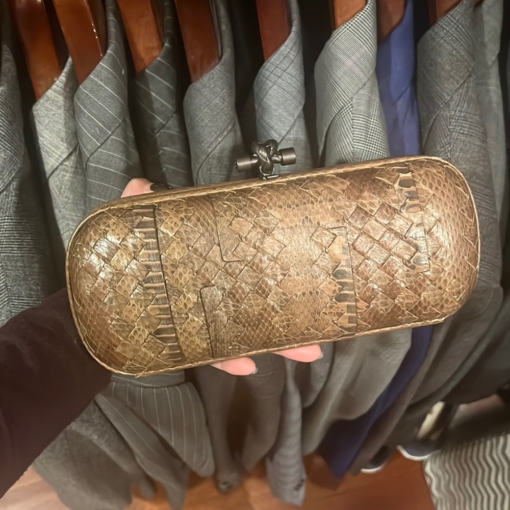 Bottega Venetia knot clutch python snake skin